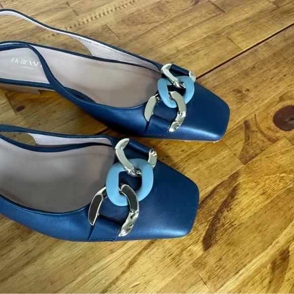 LK Bennett Navy Slingback Flats with Chain Detail - Picture 8 of 8